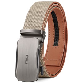 ITIEZY Men's Belt, Nylon Ratchet Automatic Buckle, Business Suit Belt for Men, 35 mm Wide, Leather Belt, Pack of 2, Size Adjusted, 06 Black