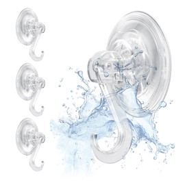 YHTCC 4 Pack Heavy Duty Suction Hooks - 3KG Strong Vacuum Suction Cup Hangers for Bathroom, Shower, Kitchen & Front Door - Reusable Clear Plastic Sucker Hooks for Towels, Wreaths, Bags & Coats
