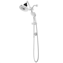 (2024 UPGRADED) SR SUN RISE 7"" Filtered Shower Head - Dual Handheld Shower Head Combo with Slide Bar Adjustable, High Pressure Drill-Free Rain+Handeld Modes Shower Faucet Set - Silver, SRSH-BNYL0700