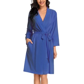 MZROCR Bata de algodón para mujer, ligera, longitud hasta la rodilla, kimono, punto de spa, bata de baño suave para mujer, Azul Real, S