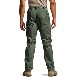 CQR Men's Utility Flex Cargo Pants, Classic-Fit Casual Stretch Work Pants, Water Resistant Lightweight Tactical Hiking Pants, Sentinel Green Kelp, 36W x 32L