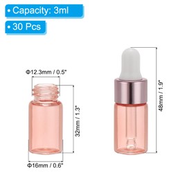PATIKIL 3ml Glass Dropper Bottle, 30Pcs Leakproof Essential Oils Sample Liquid Perfume Container with Eye Dropper Label Funnel for Storage Home Travel, Pink