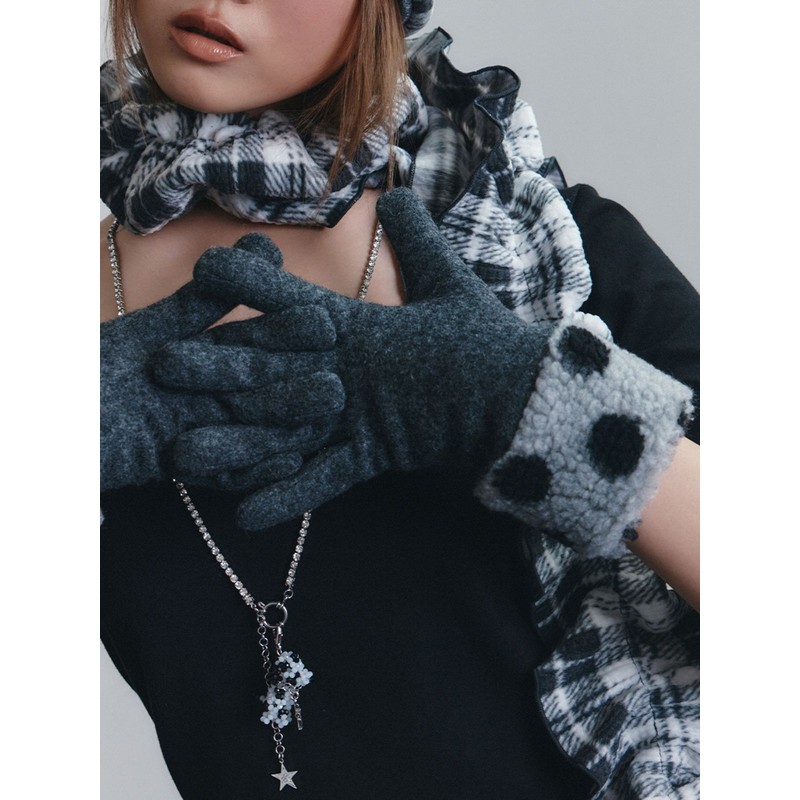 Aireve Polka Dot Woolen Gloves (Gray)