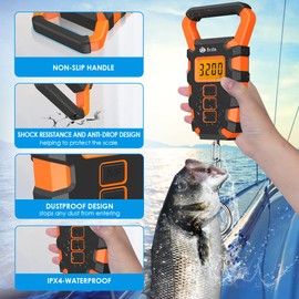 Ankilo Digital Hanging Fishing Scale with Ruler, 110lb/50kg Electronic Digital Luggage Scale, Fishing Postal Hanging Hook Scale with Measuring Tape, Backlit LCD Display, Orange