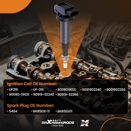maXpeedingrods UF316 Ignition Coil and Spark Plug for Toyota Scion 1.5L L4 Engine, 2004-2006 xA xB, 2001-2009 Prius, 2012-2019 Prius C, 2006-2018 Yaris, 2000-2005 Echo (Set of 4)
