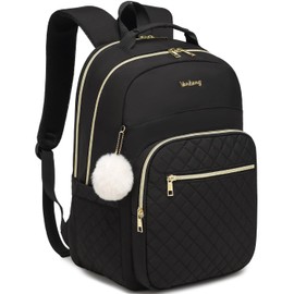 VANKANY Laptop Backpack Women School Backpack for High School Teen Girls, Water Resistant College Bookbag with Charging Hole for Travel Work, Black