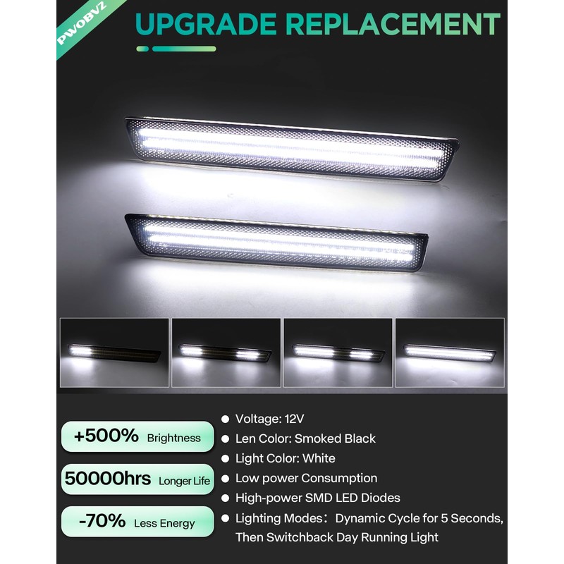 PWOBVZ Dynamic White Side Marker Lights for Dodge Challenger 2015-2023,