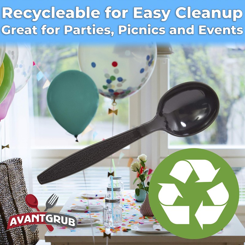 Extra Sturdy, Pro-Grade Plastic Soup Spoons 100 CT. Black, Heavy