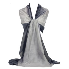 GFM® Two Tone Silk Scarf Shawl for Evening Wedding Bridesmaids -Grey Blu(ish) Black -(DCN)(88)(DMSYSLK-CHBHKL)