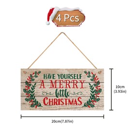 4 Pcs Christmas Wooden Sign Plaque Wooden Merry Christmas Plaque Sign Christmas Hanging Sign Decoration 8 x 4Inch Merry Christmas Wooden Plaque Board for Chrismtas Home Door Wall Decoration