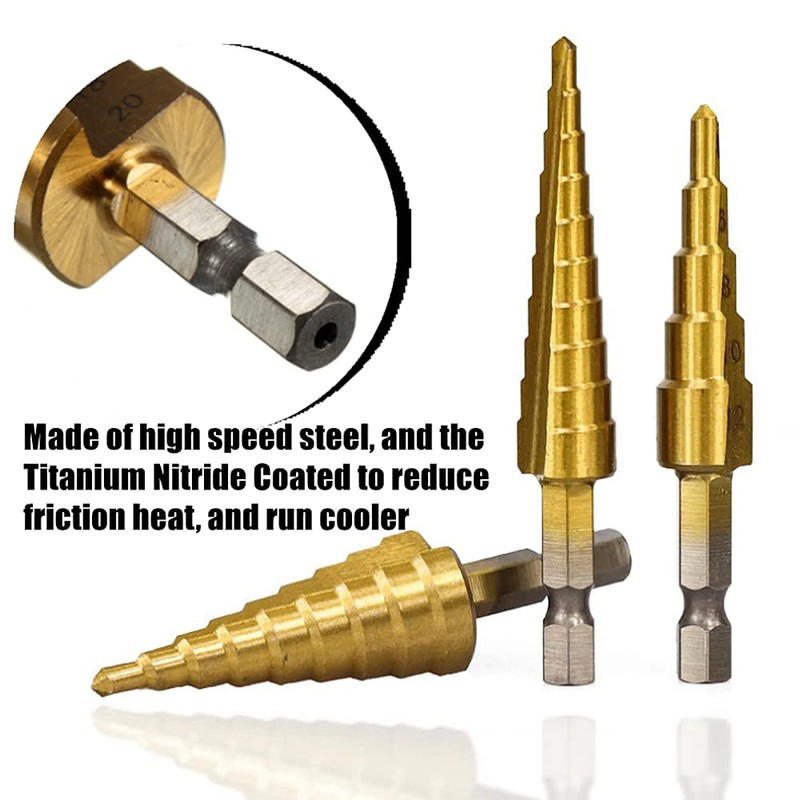 4 Pcs Step Drill Bit Sets,Cone Drill Bit Set,Hex Shank