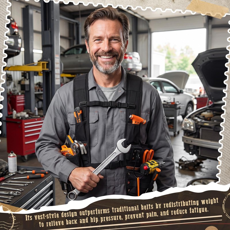 1 Pack Tool Vest with Leather, 33 Pockets with Removable
