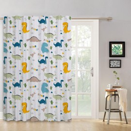 ggaimwf Dinosaur Curtains for Children's Room, Green Dino Eggs, Cute Cartoon, Jurassic Wildlife Window Curtains with Loop, Children's Room, Hanging Room Divider, Interior Curtain, 107 x 160 cm, 1