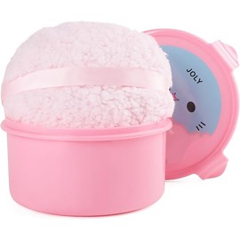 Extra Soft Powder Puff, 6" x 3" Large Body Powder Applicator, Dusting Powder Puffs with Loose Powder Container for Women (Pink)