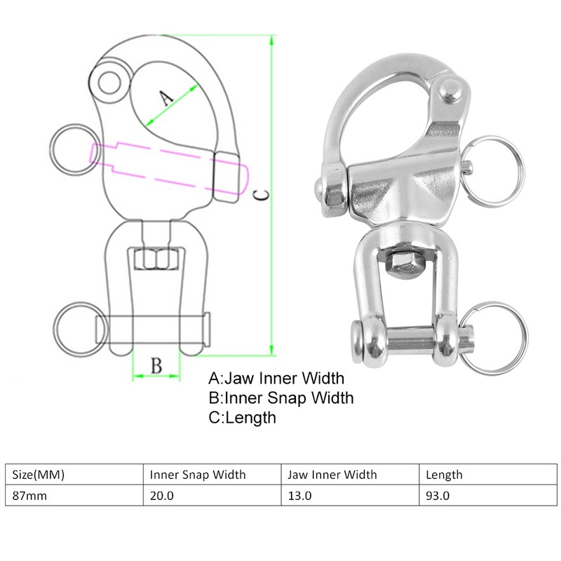 Quick Release Swivel Eye Snap Boat Shackle Stainless Steel Marine