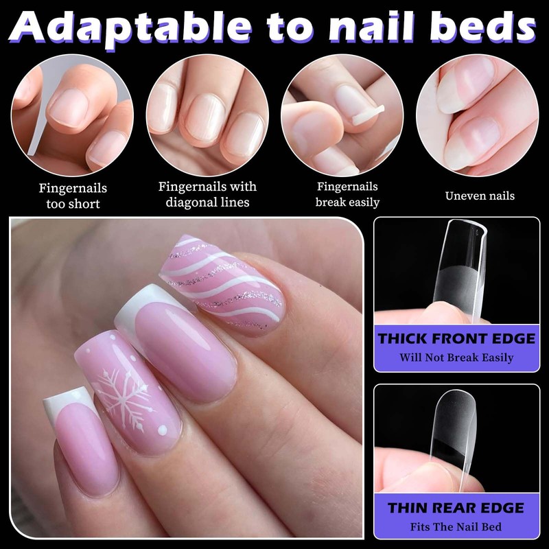 240pc Medium Gel Nail Tips Square Fake Nails Clear Press