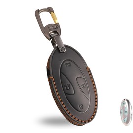 OLLEN Genuine Leather Key Fob Cover, Fit for Hyundai Ioniq 6 Grandeur GN7 2023 2024 2025~, for Sonata Elantra Kona Santa Fe Tucson 2024 2025~, Leather Smart Remote Key Protector, (5 Buttons, Black)