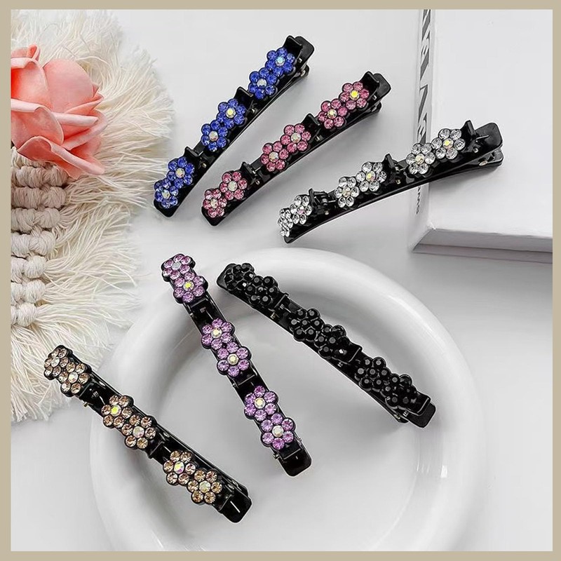 Sparkling Crystal Stone Braided Hair Clips,Double Braided Bangs Hairpins,Rhinestone Hair