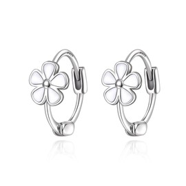 EVER FAITH 925 Sterling Silver Flower Hoop Earrings for Women Girls Hypoallergenic Mini Small Huggie Hoops White Flower Earrings Jewellery Gifts