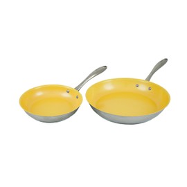 Tuxton Home Concentrix Nonstick Color Frypans, 8" and 11", Saffron Yellow; Stainless Steel with Ceramic Nonstick Coating, Stainless Steel, PFTE & PFOA Free, Freezer to Oven Safe, Induction Compatible
