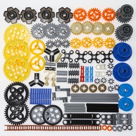 AIMATRIX 116pcs Technic-Parts Gear-Shaft Pin-Connector Compatible with Mainstream Building Block Brands Technic-Parts Wheel Links Chains Rack and Pinion Differentials MOC Building Blocks.