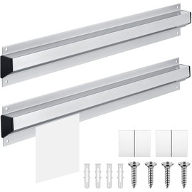 Henoyso 2 Pieces Restaurant Ticket Holder Receipt Holder Aluminum Order Ticket Rack Silver Kitchen Slide Check Rack for Office Cafes Pubs(18 Inch,No Slot)