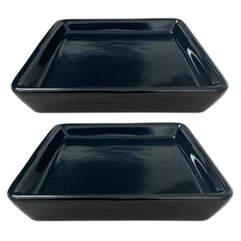 Square Plant Saucer 4 Inch 2 Pack，Plant Trays for Pots, Black Ceramic Plant Saucers for Indoors Outdoors, Plant Drip Tray 4 6 8 10 12 14 Inch
