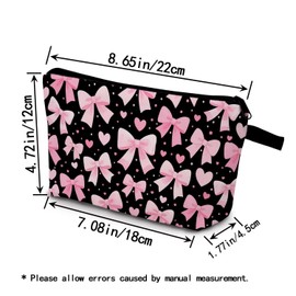 YULUENZE Pink Bowknot Makeup Bag Cute Small Organizer Bag with Zipper Pink Bowknot Cosmetic Bag Aesthetic Birthday Present for Women Friends