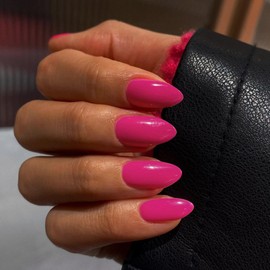 Hot Pink Nails Press on, Neon Press on Nails Short Almond Shaped, SXVME Fushia Glue on Nails Short Fake Nails, Best Thick Acrylic False Nails, Glossy Solid Colored Stick on Nails for Women 30Pcs