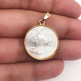 Mother of Pearl Saint Benedict Medal 1 Inch Dijes San Benito Madre Perla