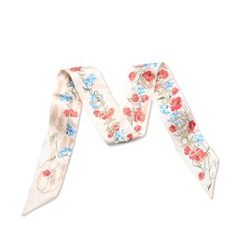 LumiSyne Skinny Silk Scarf Women's Girls Slim Long Neckerchief Leopard Animal Print Colourful Flowers Pattern Satin Ribbon Silk Cloth Tie Headpiece Hair Scarf Grip Wrap Ribbon, hibiscus flower