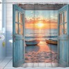 Beach Coastal Shower Curtain, Ocean Sunrise Seascape Nautical Shower Curtains