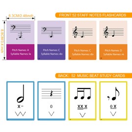 52-Piece Multi-Functional Double-Sided Music Learning Flash Cards Set, 52 Sheets of Staff Musical Note and Music Rhythm Cards, Suitable for All Musical Instruments.