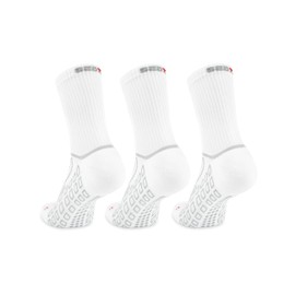 SEDZ 3 Pack Running Socks for Long Distances, Crew Length Anti-Blister Cushioned Sport Socks for Men and Women (UK, Numeric, 9, 12, Regular, Regular, White)
