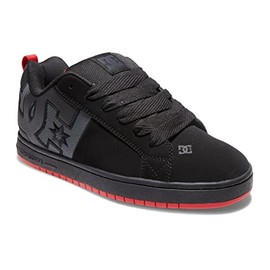 DC Men's Court Graffik SQ Low Top Casual Skate Shoe, Black/Grey/Red, 10.5