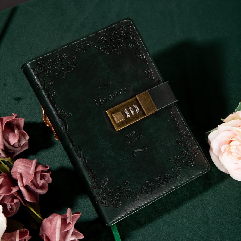 Flower Leather Journal with Lock Writing Diary Notebook Combination Password