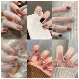 NIUANIUA Nail Tips, Short, 6 Sets (148 Pieces), Round Tips, Fashion, Press-On Nails, New, Easy to Apply, Cute, Both-Sided Tape, Wood Stick, Nail File Included