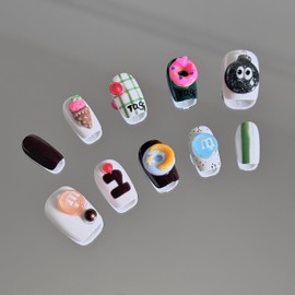 Press on Nails Short - Glue on Nails Acrylic Nails 3D Press on Nails Fake Nails with Designs, Ice-Cream Chocolate Candy Stick Charms Handmade Press on Nails Cute Press on Nails for Young Girls (M)