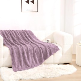 Linecooo Light Purple Fleece Throw Blanket 50”×60” for Couch Sofa Bed,Super Soft Cozy Plush Microfiber Flannel Blanket with 3D Checkered Design Lightweight for Adults,Woman,Girls