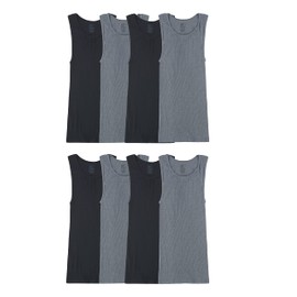 Fruit of The Loom Men's Lightweight Active Cotton Blend Undershirts, Tank - 8 Pack - Black/Grey, Large