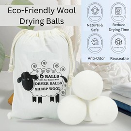 Wool Dryer Balls (6-Pack) – 100% Organic New Zealand Wool, Natural Fabric Softener, Reusable, Reduces Wrinkles & Drying Time, Eco-Friendly, Lint-Free, Chemical-Free Alternative to Dryer Sheets