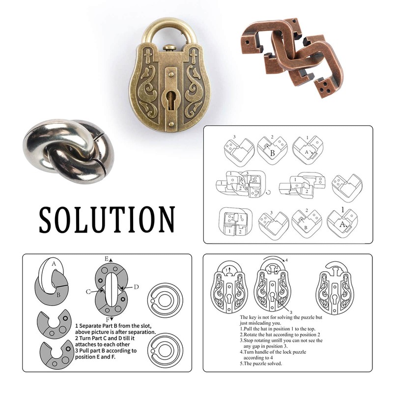 MHY 3 Pieces Large Size Brain Teaser Puzzles,Metal Cast Puzzle
