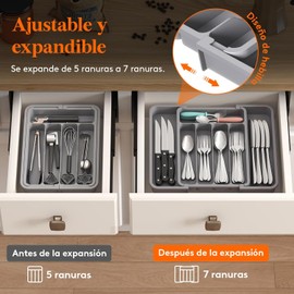 Lifewit Organizador de cajones para Cubiertos, Bandeja expandible para Utensilios sin BPA, Soporte Ajustable para Cubiertos y Cubiertos, organizadores y Almacenamiento de Cocina de plástico, Gris