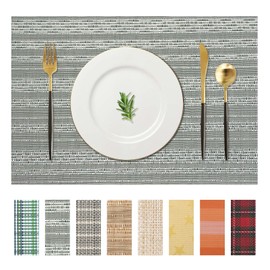 AHHFSMEI - Juego de 6 manteles individuales para mesa de comedor, de plástico de vinilo tela, antideslizantes, aislantes de calor, resistentes a las manchas, lavables, fáciles de limpiar (Grey Shine