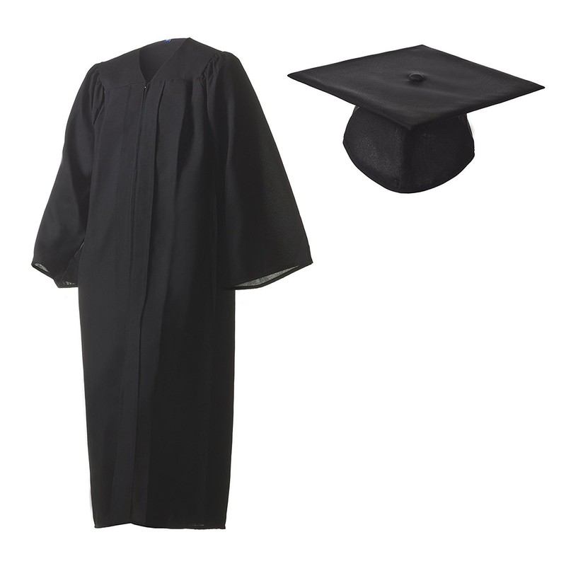 Matte Black Graduation Cap and Gown Set in Multiple Sizes