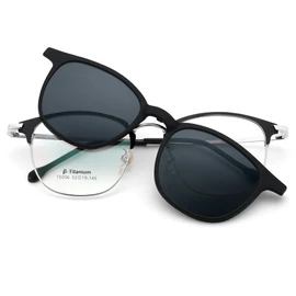 FEISEDY B1153 Men's Polarized Sunglasses, Titanium Alloy Frame, Ultra-thin Lens, Multi-Color Options, Lens Replacement, black & silver