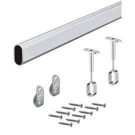 Furniture Pipe Oval Wardrobe Rail Metal Clothes Rail 1200 mm with 2 Pieces Wardrobe Pipe Bearings for Ceiling Mounting Chrome-Plated Steel Wardrobe Pipe 30 x 15 mm 1 Set - Wardrobe Rail with Brackets