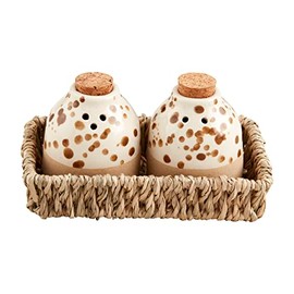 Mud Pie Splatter Salt and Pepper, shaker 2 1/2" x 2 1/4" | basket 3" x 5", Brown