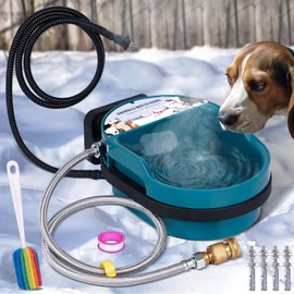 PAUQRWIE Heated Automatic Dog Water Bowl Outdoor Large Breed Heated Waterer with Float Valve Wall Mounted Pet Thermal-Bowl Winter Livestock Water for Dogs Chicken Horse Cat