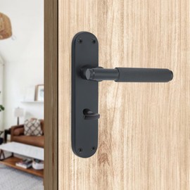 Infinity Decor Knurled Internal Lever Latch Privacy Door Handle on Backplate Pair Matt Black Bathroom Handles 185mm – Ideal for Interior & Exterior Doors 